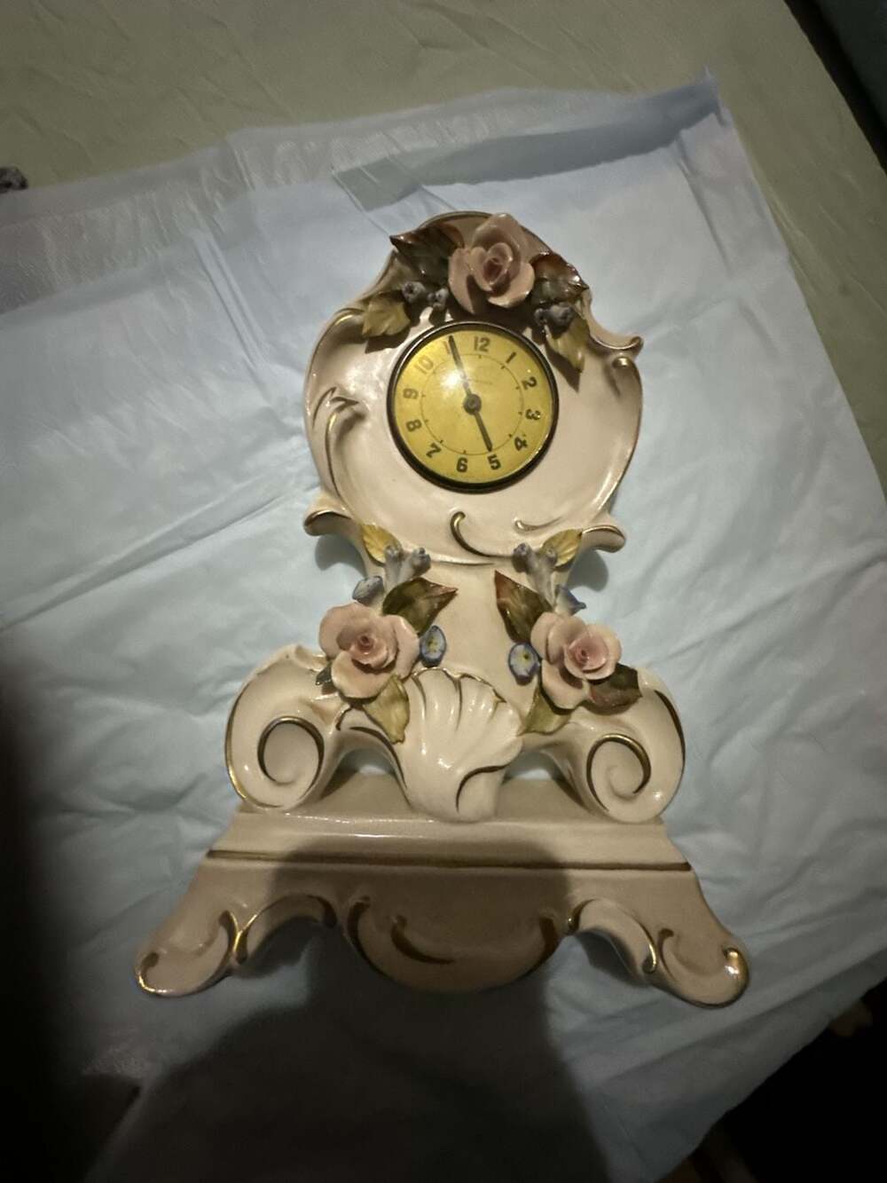 New Haven Porcelain Mantel Clock with Floral Design